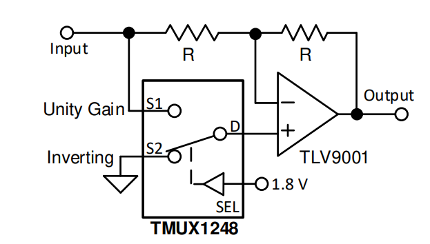 Applikations-Schaltungsdiagramm - Texas Instruments TMUX1248 2:1-SPDT-Universal-Schalter 